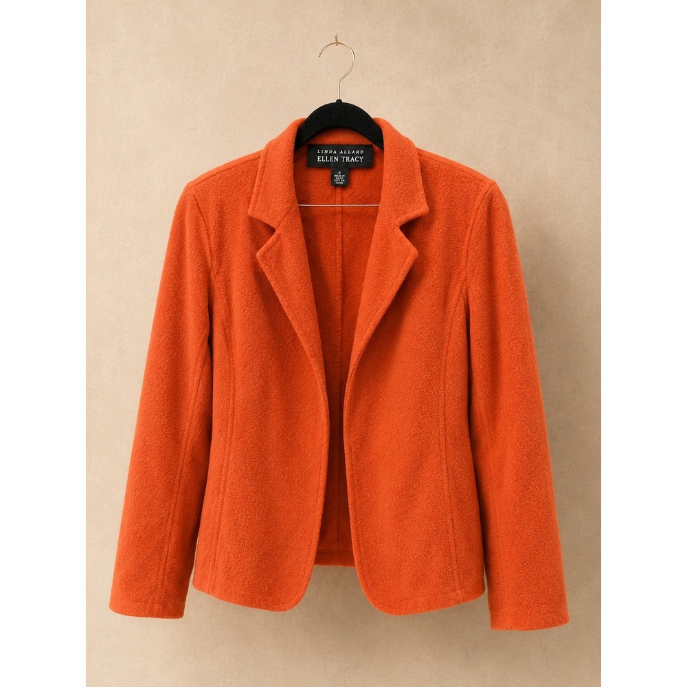 Linda Allard Ellen Tracy Women Blazer 16 Orange Wool Open Front Notched Lapel